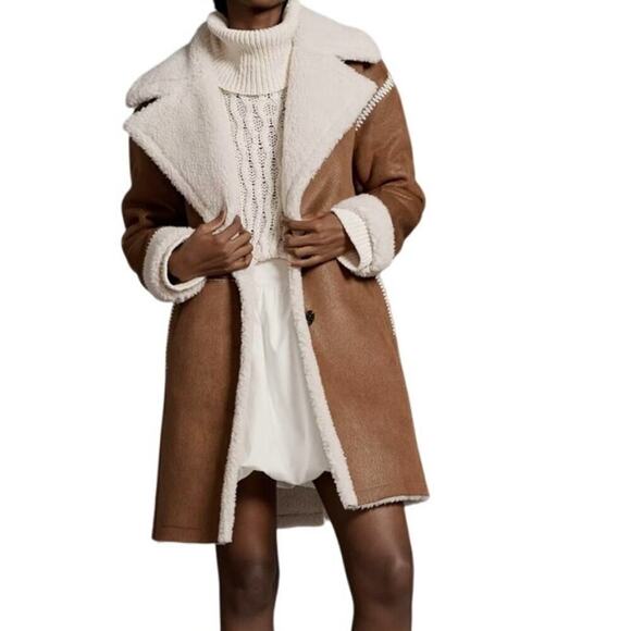 Avec Les Filles Jackets & Blazers - Avec Les Filles Women's Faux-Shearling Sherpa Lined Coat Size Small Brown EUC
